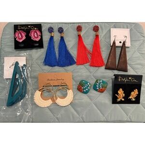 Dolphin Ore & Mixed Statement Earring Lot 8 Pairs Tassel Floral Wood Boho Boho